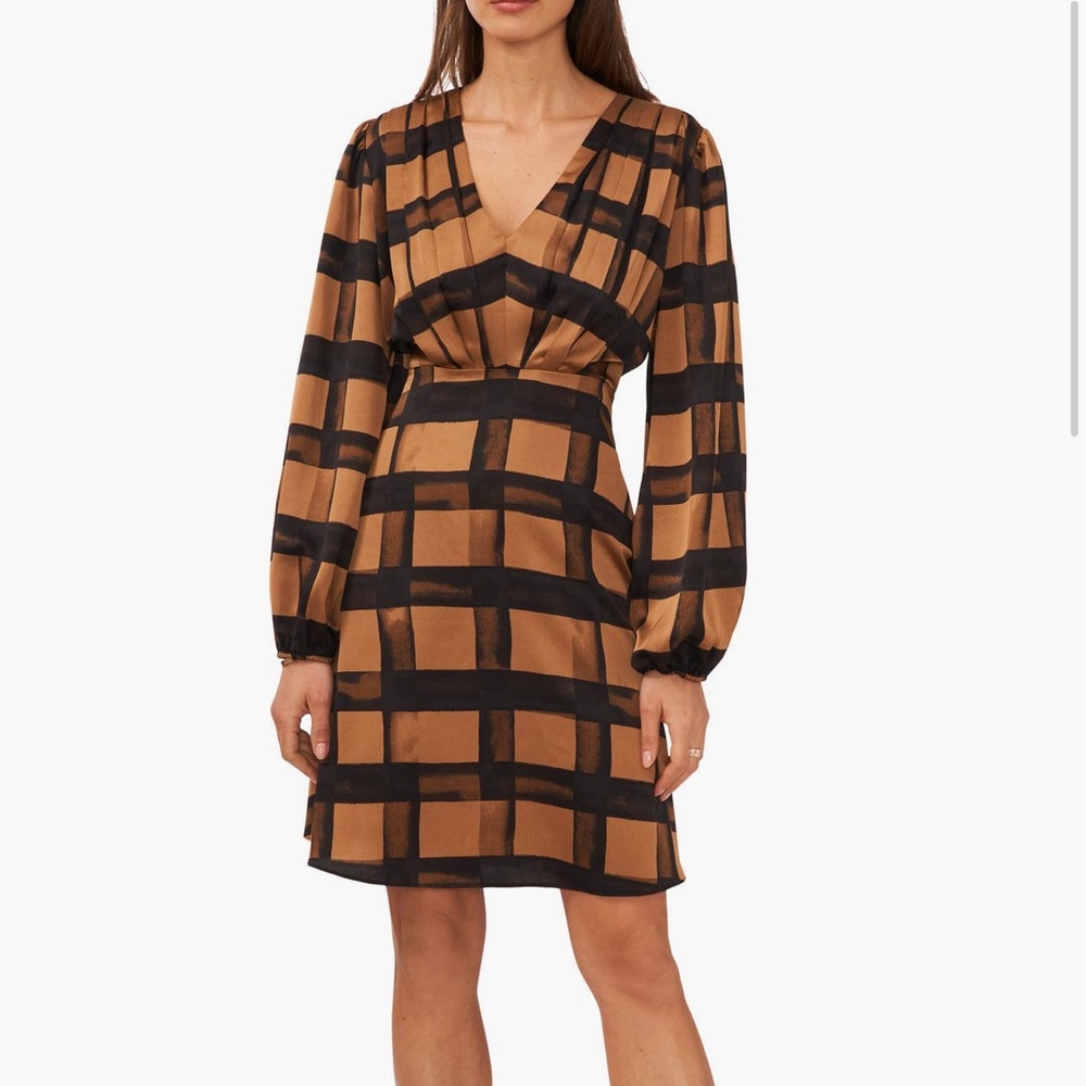 Halogen Check Print Long Sleeve Dress